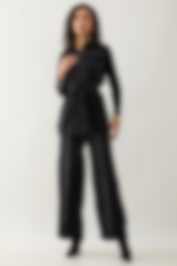 Black Cotton Satin Co-Ord Set by SNOB at Pernia's Pop Up Shop