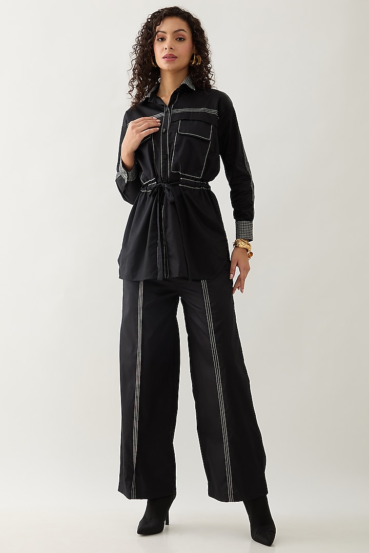 Black Cotton Satin Co-Ord Set by SNOB at Pernia's Pop Up Shop