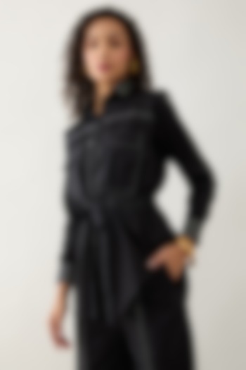 Black Cotton Satin Shirt by SNOB at Pernia's Pop Up Shop