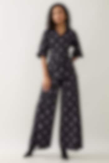 Black Cotton Satin Printed Co-Ord Set by SNOB at Pernia's Pop Up Shop
