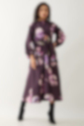 Haze Purple Cotton Satin Printed Midi Vacation Dress by SNOB at Pernia's Pop Up Shop