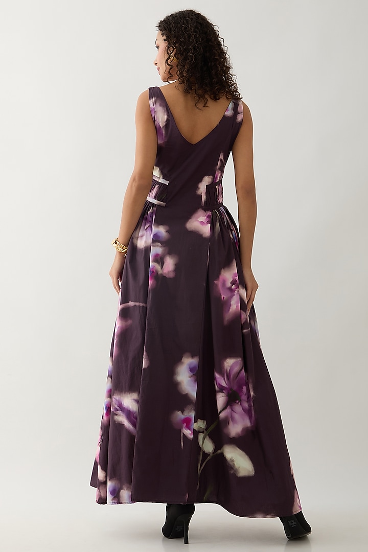 Haze Purple Cotton Satin Printed Maxi Vacation Dress by SNOB at Pernia's Pop Up Shop