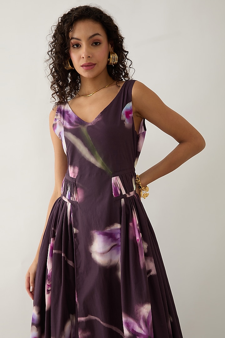 Haze Purple Cotton Satin Printed Maxi Vacation Dress by SNOB at Pernia's Pop Up Shop