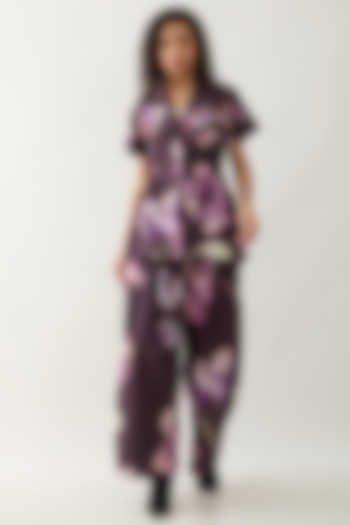 Haze Purple Cotton Satin Printed Co-Ord Set by SNOB at Pernia's Pop Up Shop