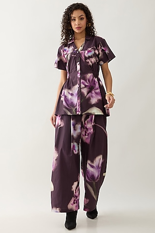 Haze Purple Cotton Satin Printed Co-Ord Set by SNOB