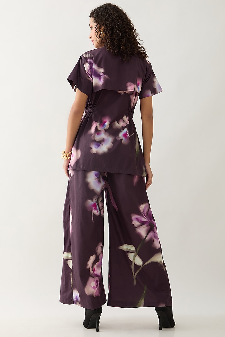 Haze Purple Cotton Satin Printed Co-Ord Set by SNOB at Pernia's Pop Up Shop