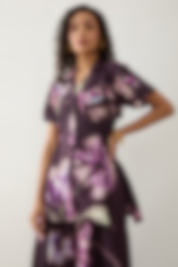 Haze Purple Cotton Satin Printed Shirt by SNOB at Pernia's Pop Up Shop