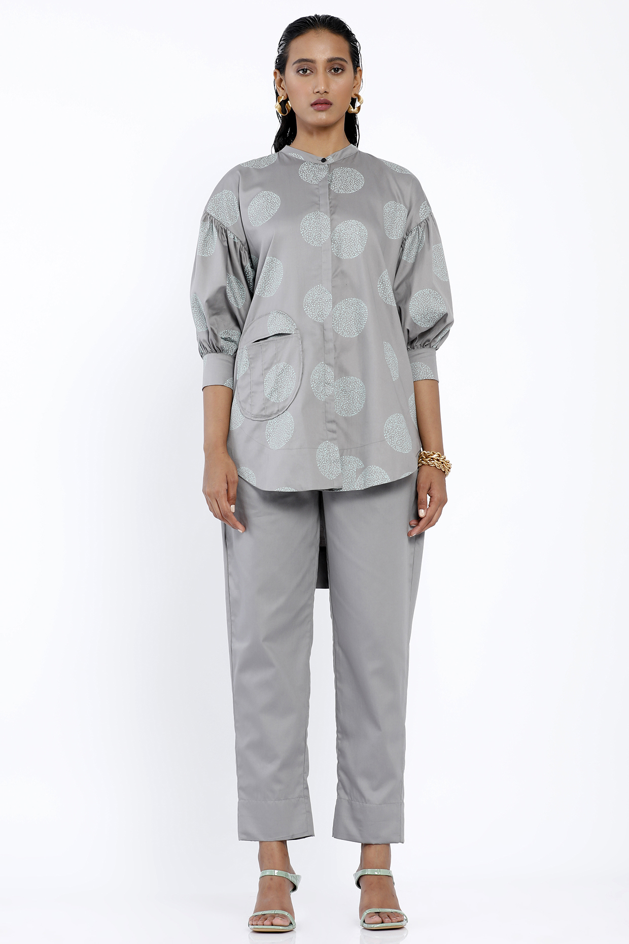 Grey Cotton Slim Pant Set by SNOB