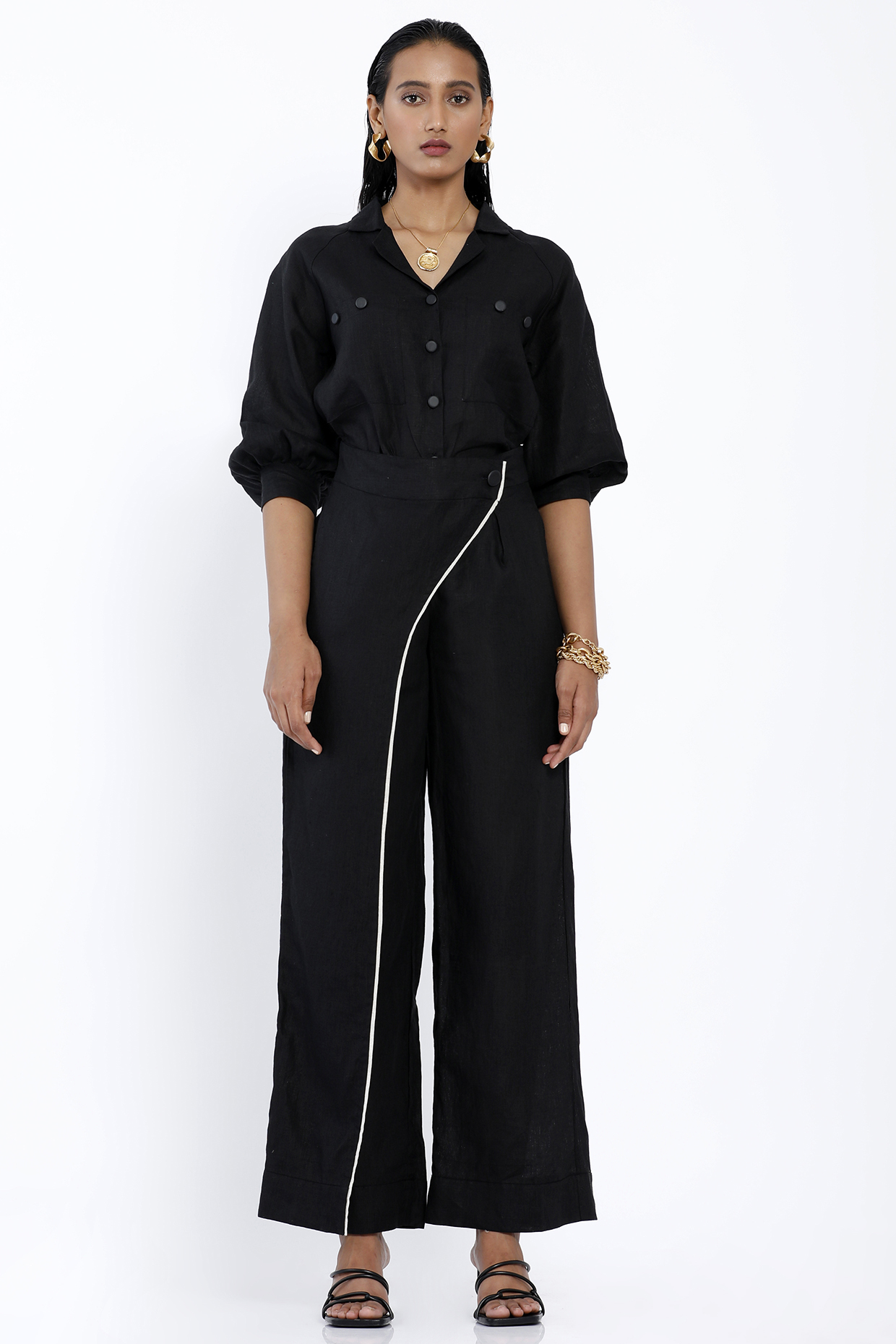 Black Linen Pant Set by SNOB