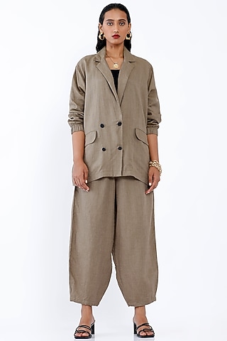 Khaki Double-Breasted Jacket Set by SNOB