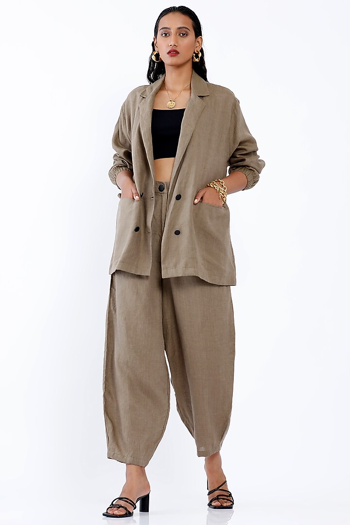 Khaki Double-Breasted Jacket Set by SNOB at Pernia's Pop Up Shop