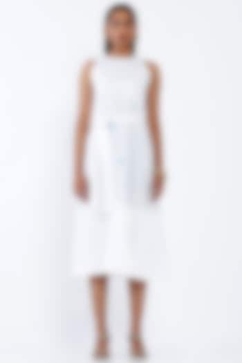 White Printed Pleated Summer Dress With Tie-Up Belt by SNOB at Pernia's Pop Up Shop