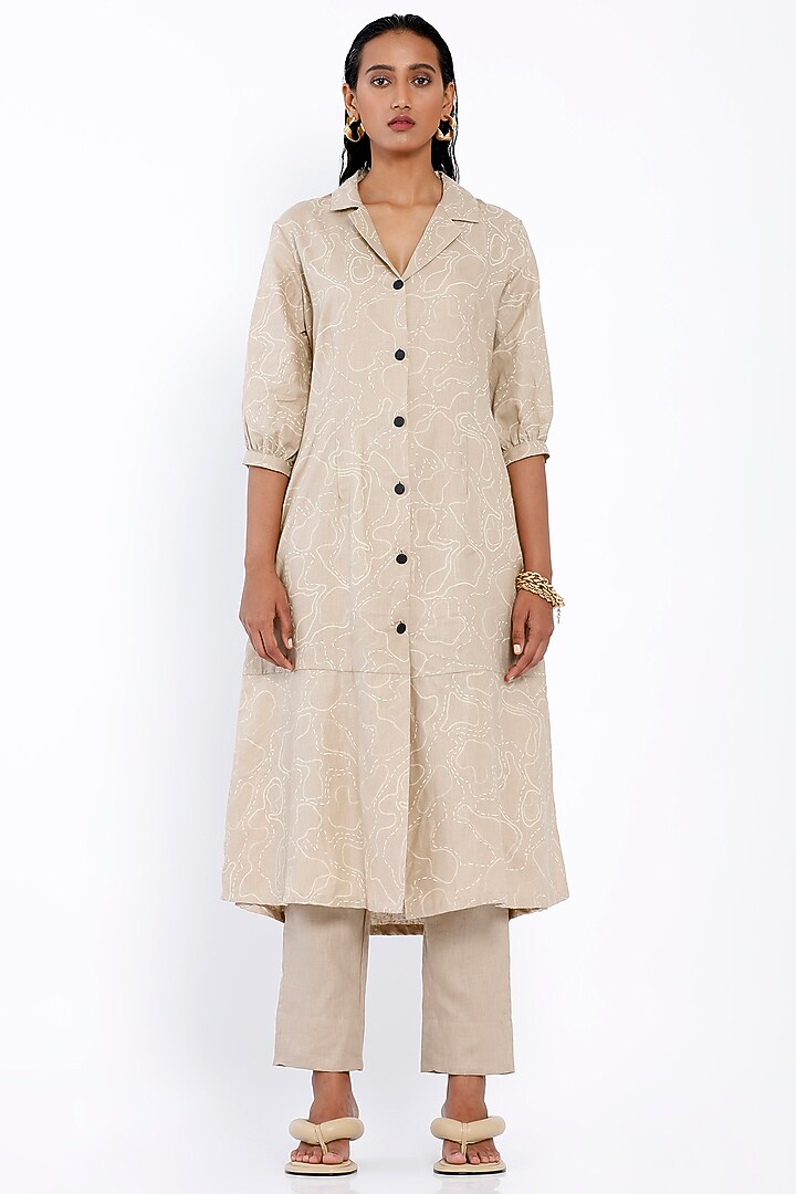 Beige Linen Trousers by SNOB at Pernia's Pop Up Shop