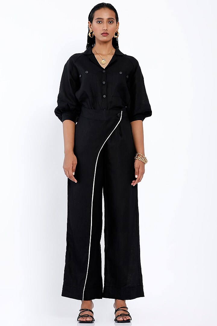Black Overlapped Trousers by SNOB