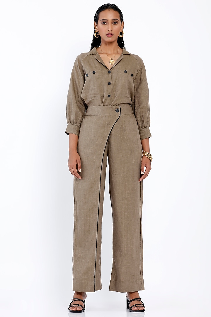 Khaki Linen Trousers by SNOB at Pernia's Pop Up Shop