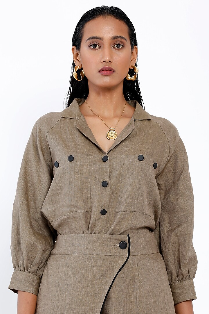 Khaki Linen Trousers by SNOB at Pernia's Pop Up Shop