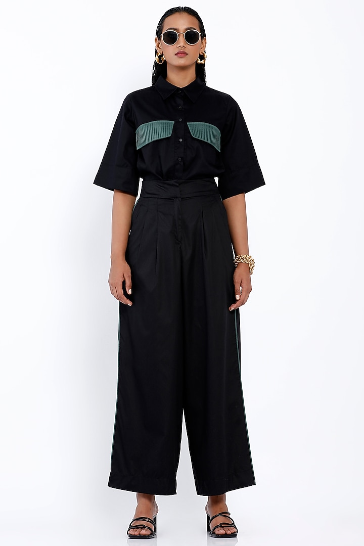 Black Cotton Wide-Leg Trousers by SNOB at Pernia's Pop Up Shop