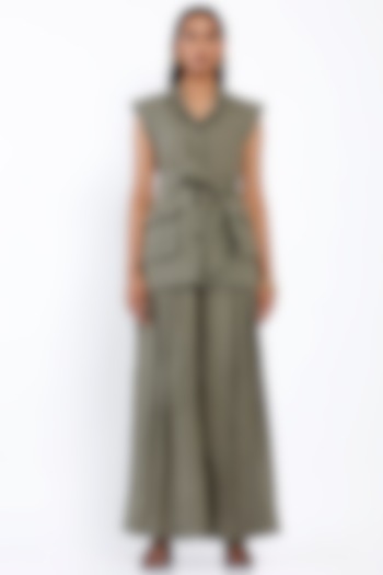 Catalina Green Linen Wide-Leg Pants by SNOB at Pernia's Pop Up Shop