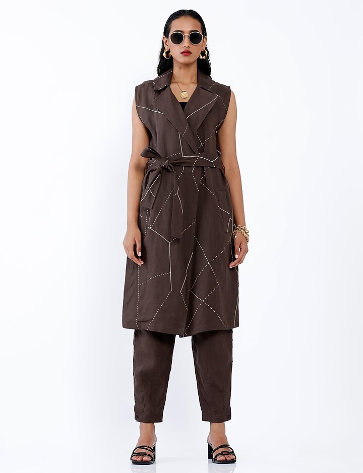 Dark Brown Linen Trousers by SNOB