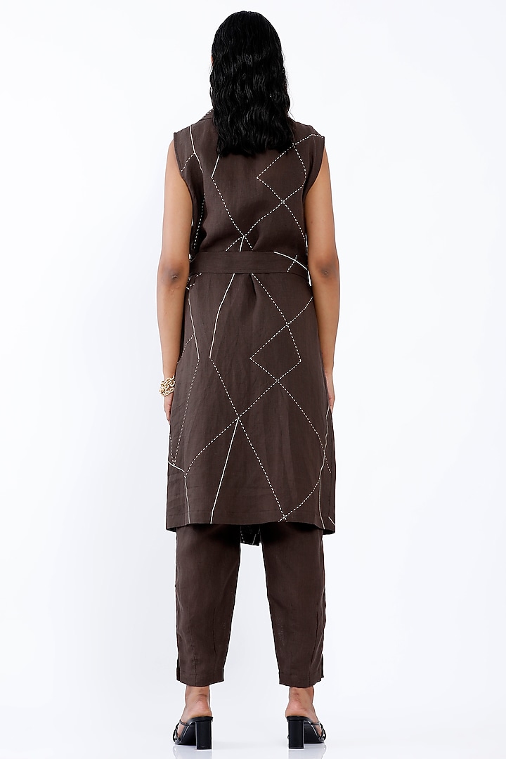 Dark Brown Linen Trousers by SNOB at Pernia's Pop Up Shop