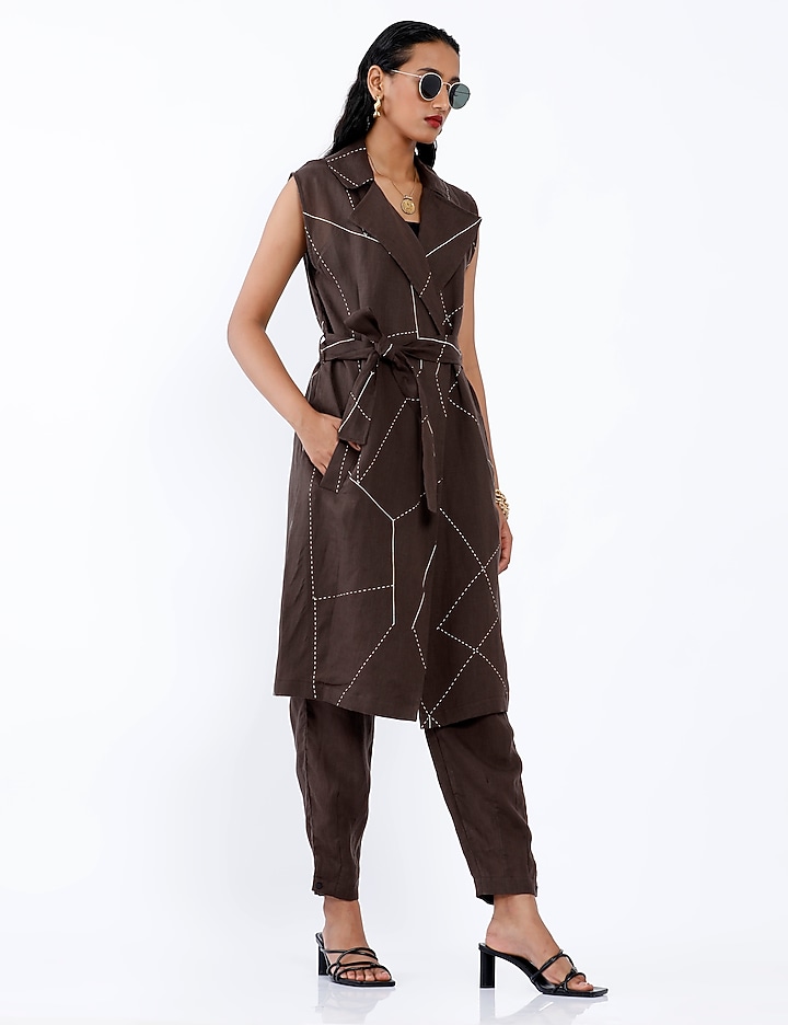Dark Brown Linen Trousers by SNOB at Pernia's Pop Up Shop