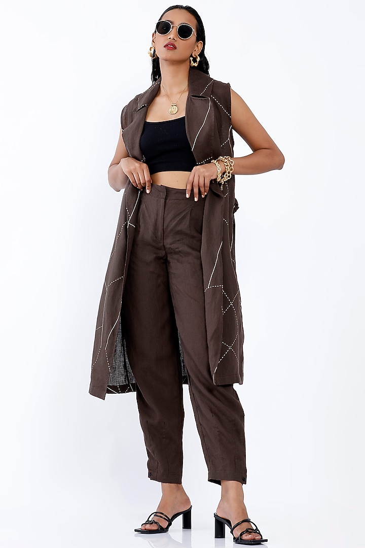 Dark Brown Linen Trousers by SNOB at Pernia's Pop Up Shop
