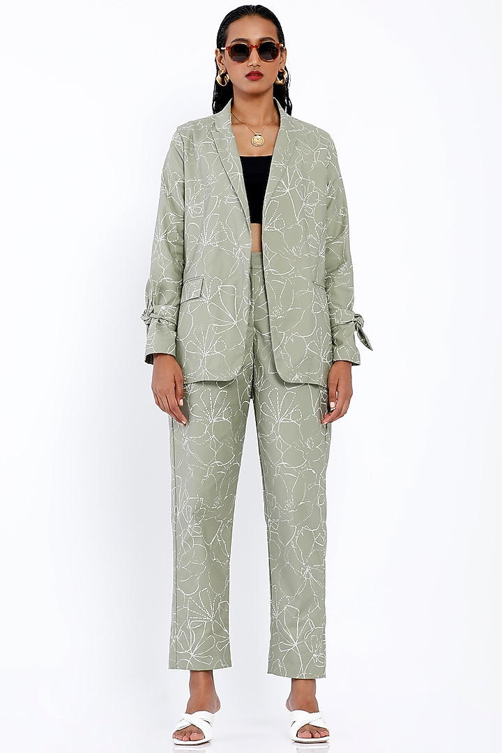 Cabbage Green Garland Printed Trousers by SNOB at Pernia's Pop Up Shop