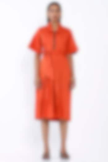 Orange Premium Cotton Pleated Dress by SNOB