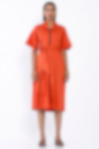 Orange Premium Cotton Pleated Dress by SNOB