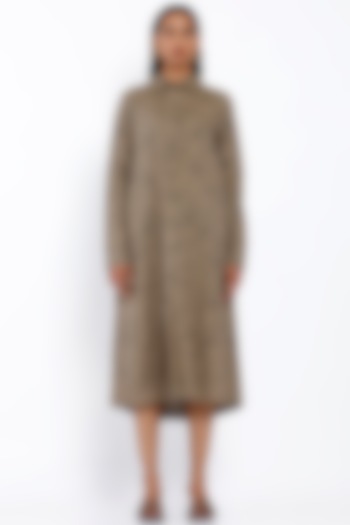 Khaki Printed Pleated Dress by SNOB