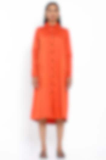Orange Printed Pleated Dress by SNOB
