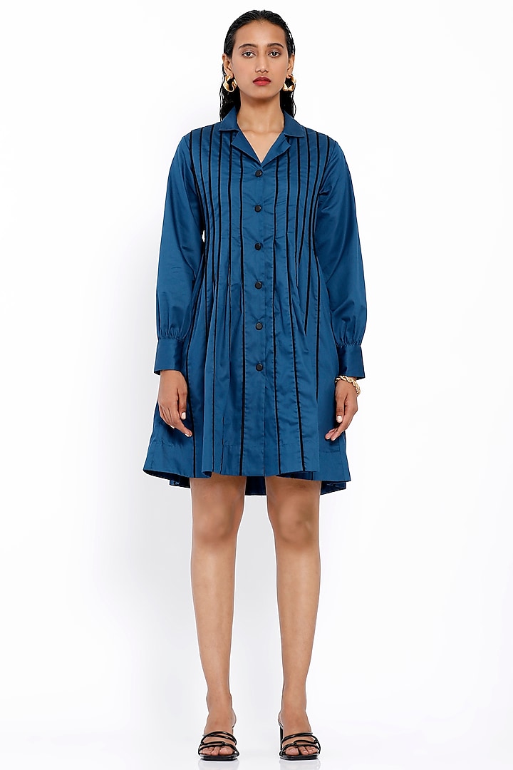 Blue Pleated Dress by SNOB