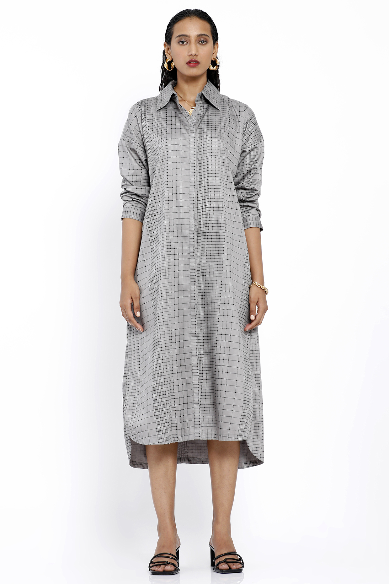 Grey Cotton Shirt Dress by SNOB