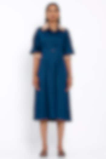 Dark Blue Cotton Pleated Dress by SNOB