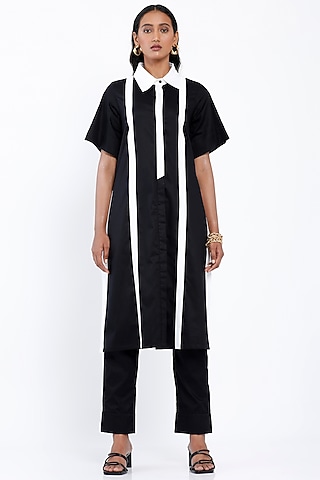 Black Cotton Shirt Tunic by SNOB