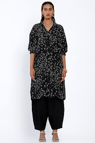 Black Printed Shirt Tunic by SNOB