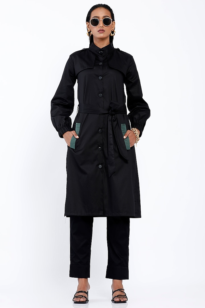 Black Cotton Trench Coat by SNOB