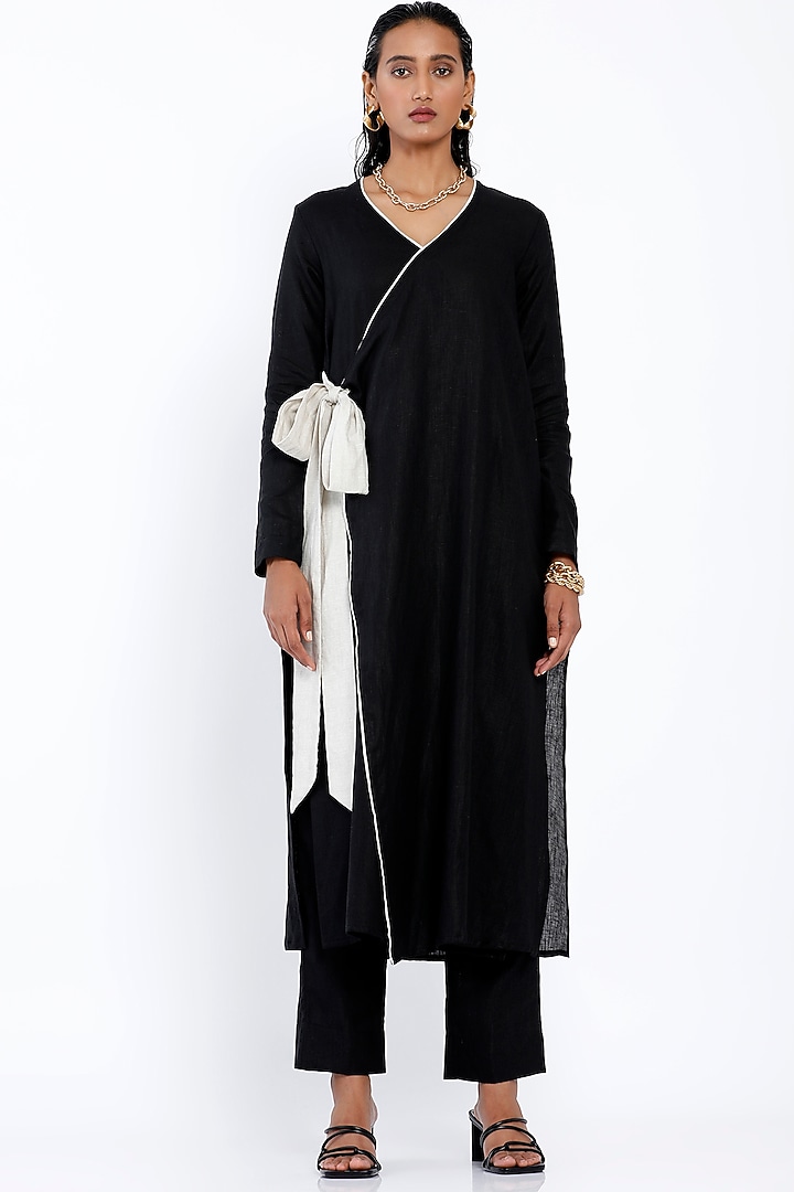 Black Linen Wrap Tunic Set by SNOB at Pernia's Pop Up Shop