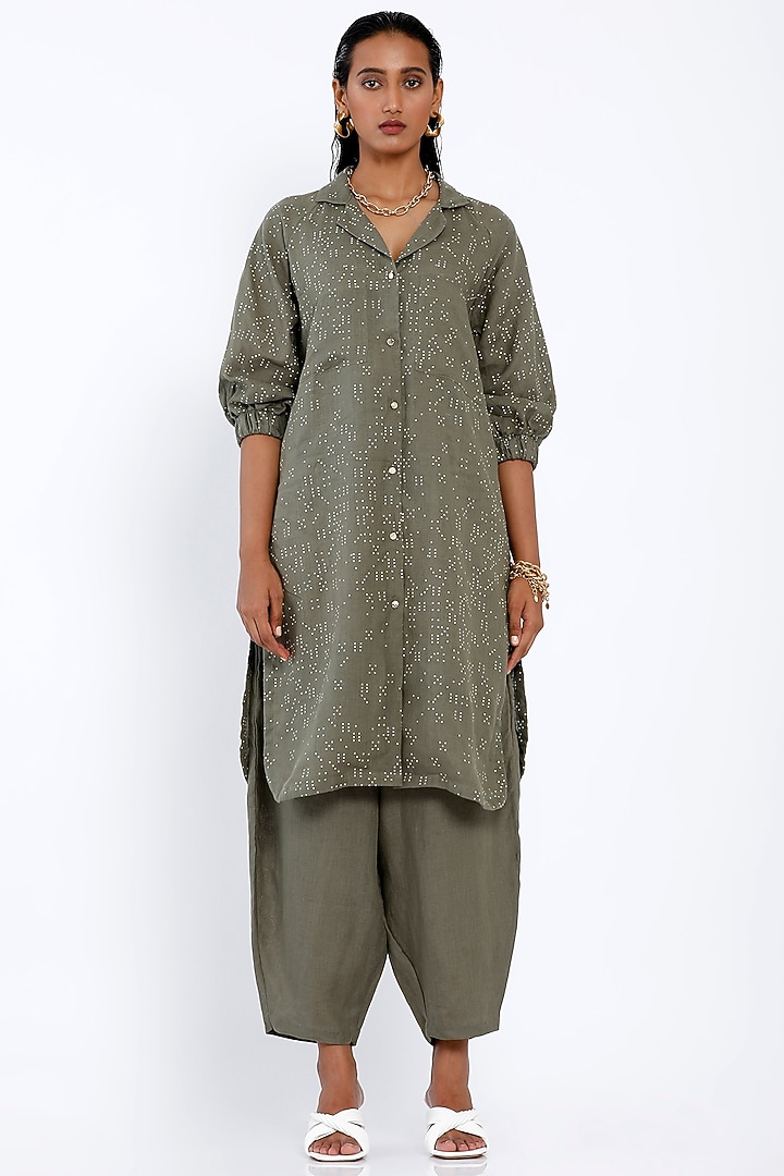 Catalina Green Linen Tunic Set by SNOB at Pernia's Pop Up Shop