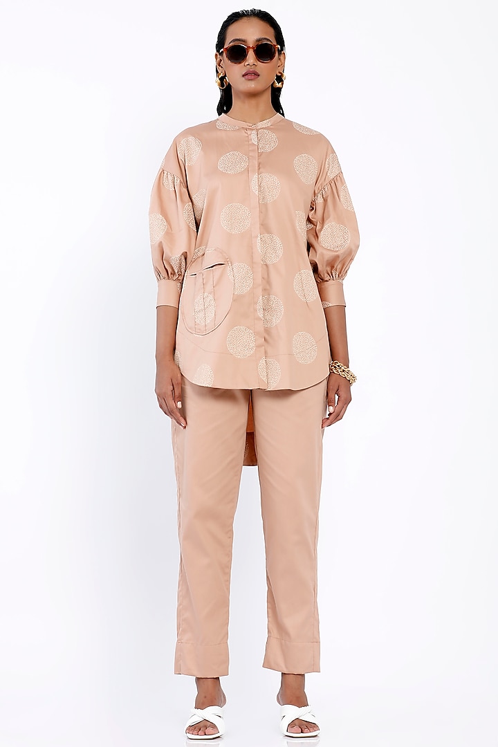 Powder Peach Cotton Slim Pant Set by SNOB