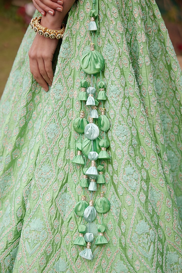 Sea Green Silk Applique Embroidered Bridal Lehenga Set by Shyam Narayan Prasad at Pernia's Pop Up Shop