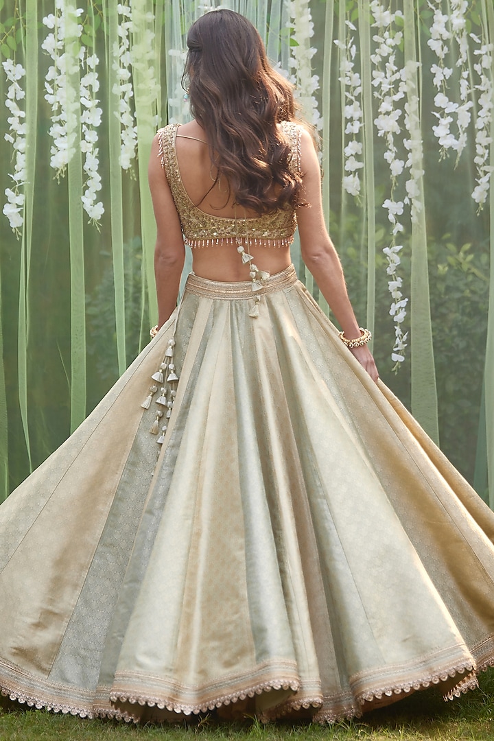 Smock Grey Blue Brocade Zardosi Embroidered Wedding Lehenga Set by Shyam Narayan Prasad at Pernia's Pop Up Shop