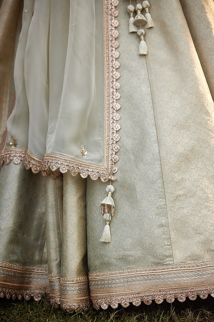 Smock Grey Blue Brocade Zardosi Embroidered Wedding Lehenga Set by Shyam Narayan Prasad at Pernia's Pop Up Shop