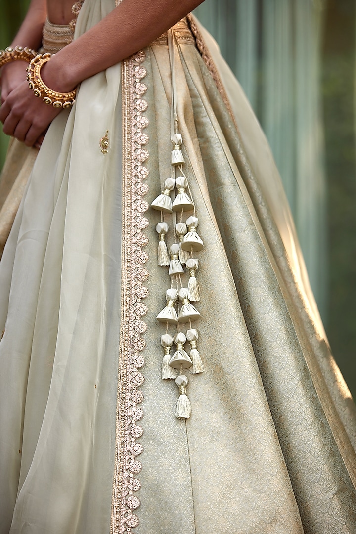 Smock Grey Blue Brocade Zardosi Embroidered Wedding Lehenga Set by Shyam Narayan Prasad at Pernia's Pop Up Shop