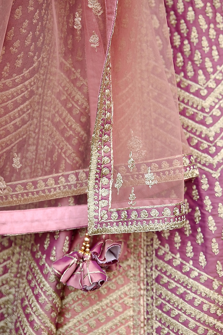 Neutral Pink Raw Silk Embroidered Wedding Lehenga Set by Shyam Narayan Prasad at Pernia's Pop Up Shop