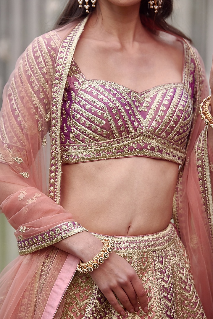Neutral Pink Raw Silk Embroidered Wedding Lehenga Set by Shyam Narayan Prasad at Pernia's Pop Up Shop