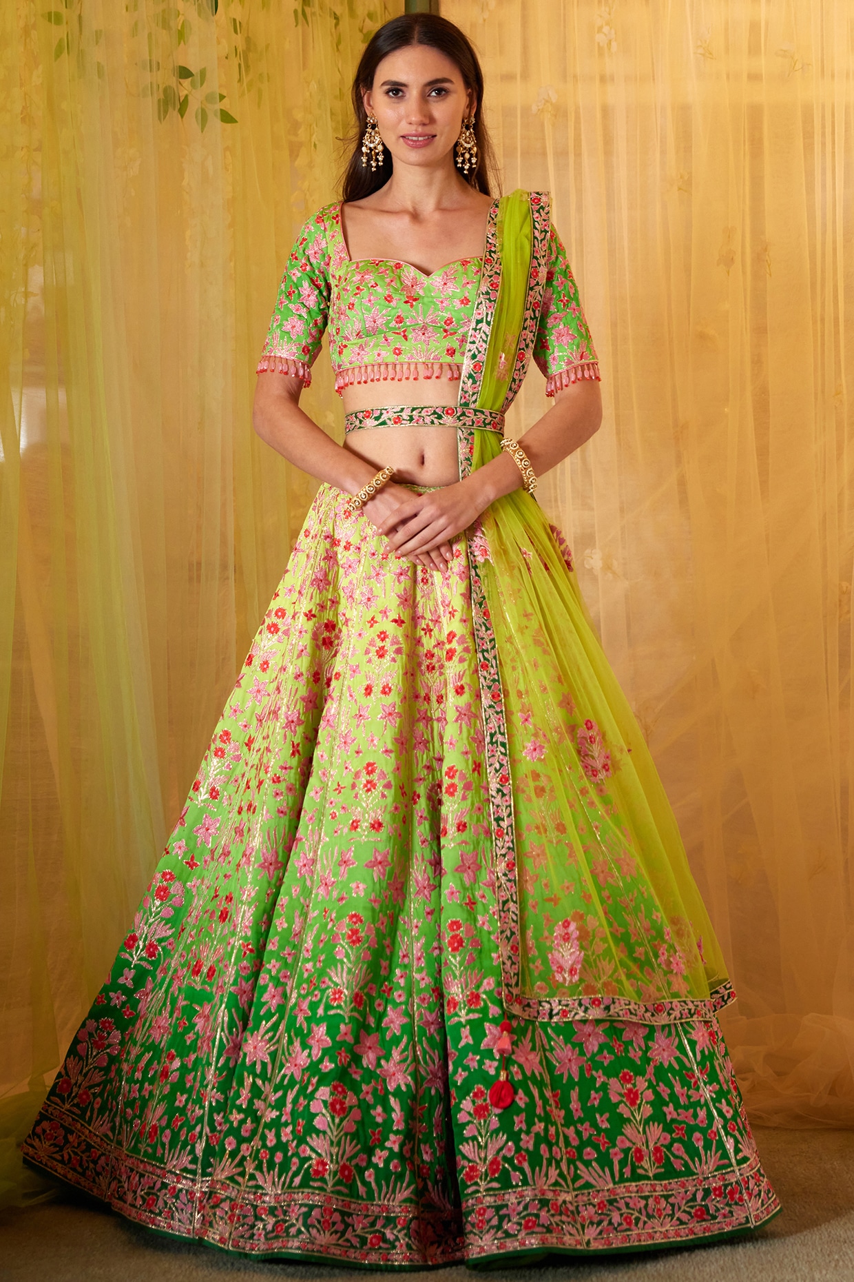 Parrot Green Banarasi Lehenga Skirt – CNP Associates LLC