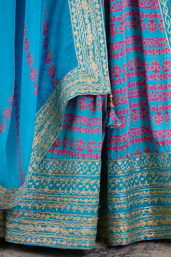 Sky Blue Printed & Embroidered Wedding Lehenga Set by Shyam Narayan Prasad at Pernia's Pop Up Shop