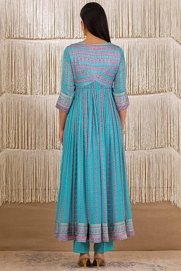 Sky Blue Printed Angrakha Party Wear Anarkali Set by Shyam Narayan Prasad at Pernia's Pop Up Shop