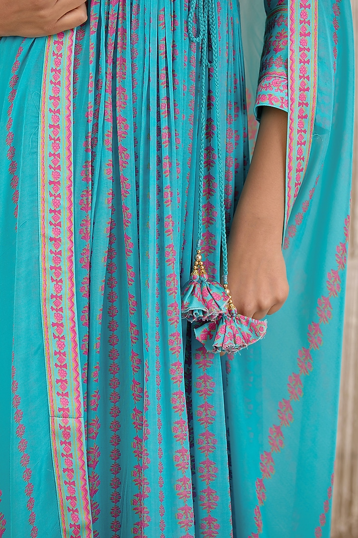 Sky Blue Printed Angrakha Party Wear Anarkali Set by Shyam Narayan Prasad at Pernia's Pop Up Shop